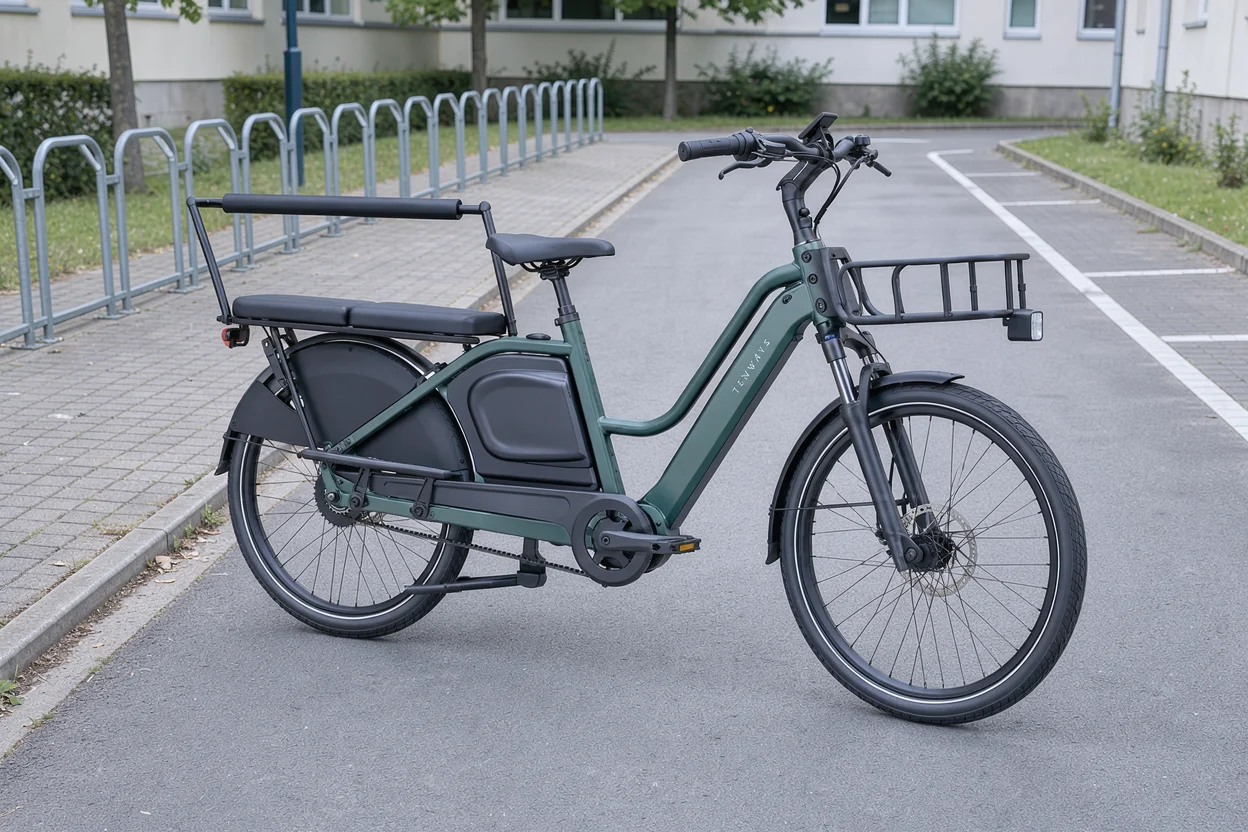 KI-Illustration: Longtail Duo — Das Fahrrad im Alltag