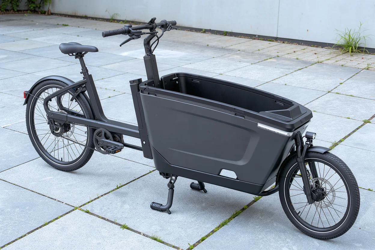 KI-Illustration: Cargo One — Transportbox, tiefer Einstieg und Platzbedarf