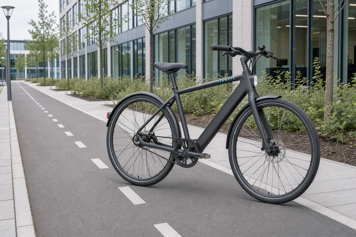 TENWAYS CGO600 Pro bij een fietspad voor een kantoorgebouw