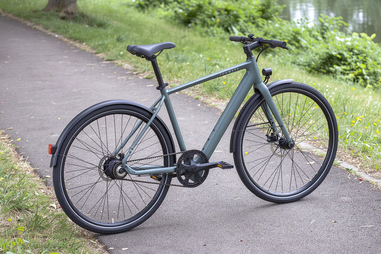 Zadel, stuur en frame van de TENWAYS CGO600 langs een groen pad